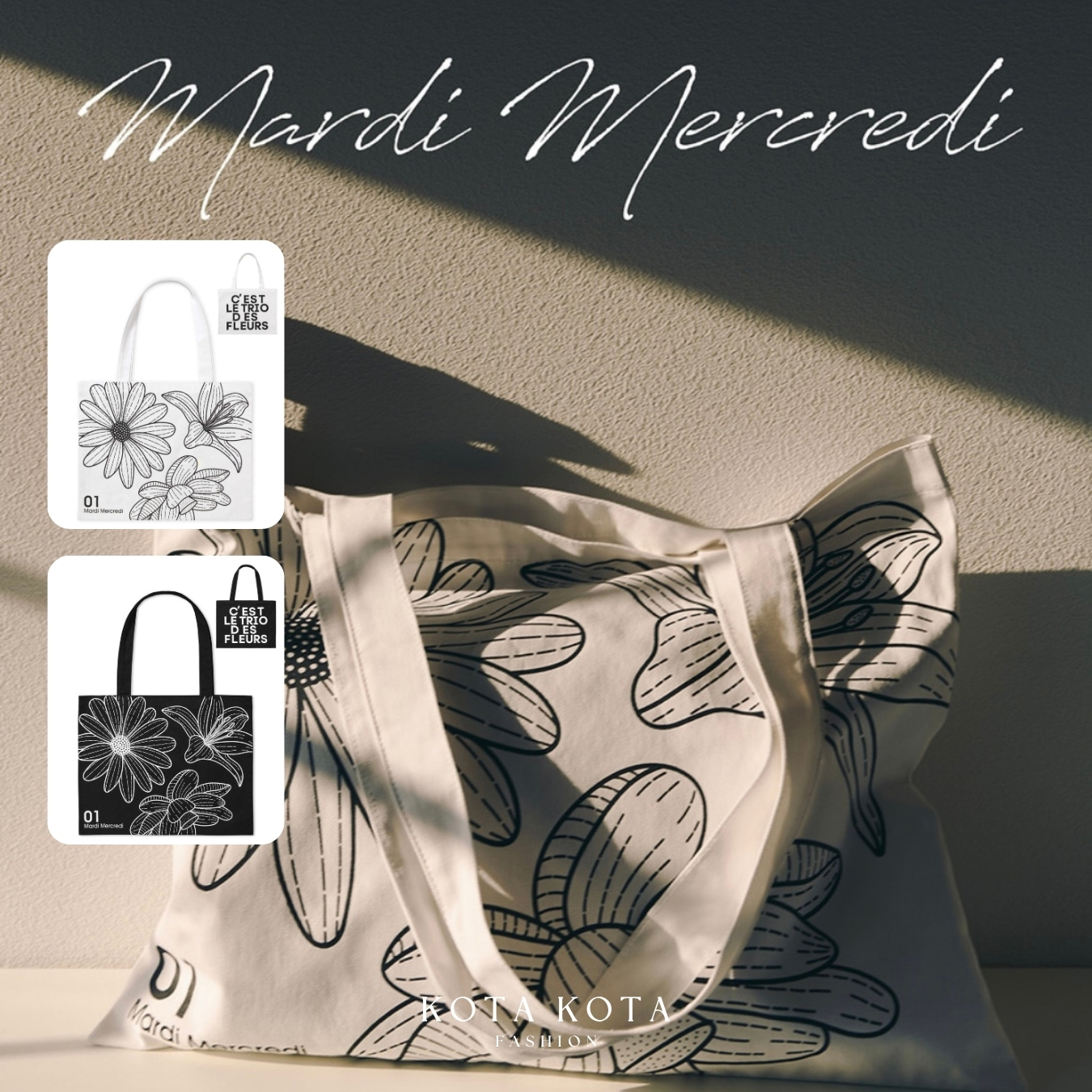 MARDI MERCREDI CANVAS BAG TRIPLE FLOWER
